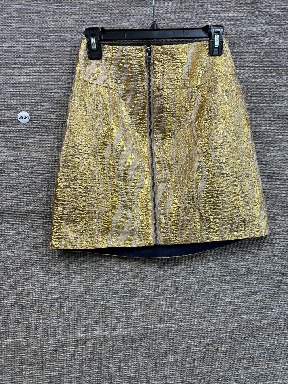 BCBGMAXAZRIA Skirt Womens XS Gold Metallic Jacquard Zip Front Pencil Mini Lined